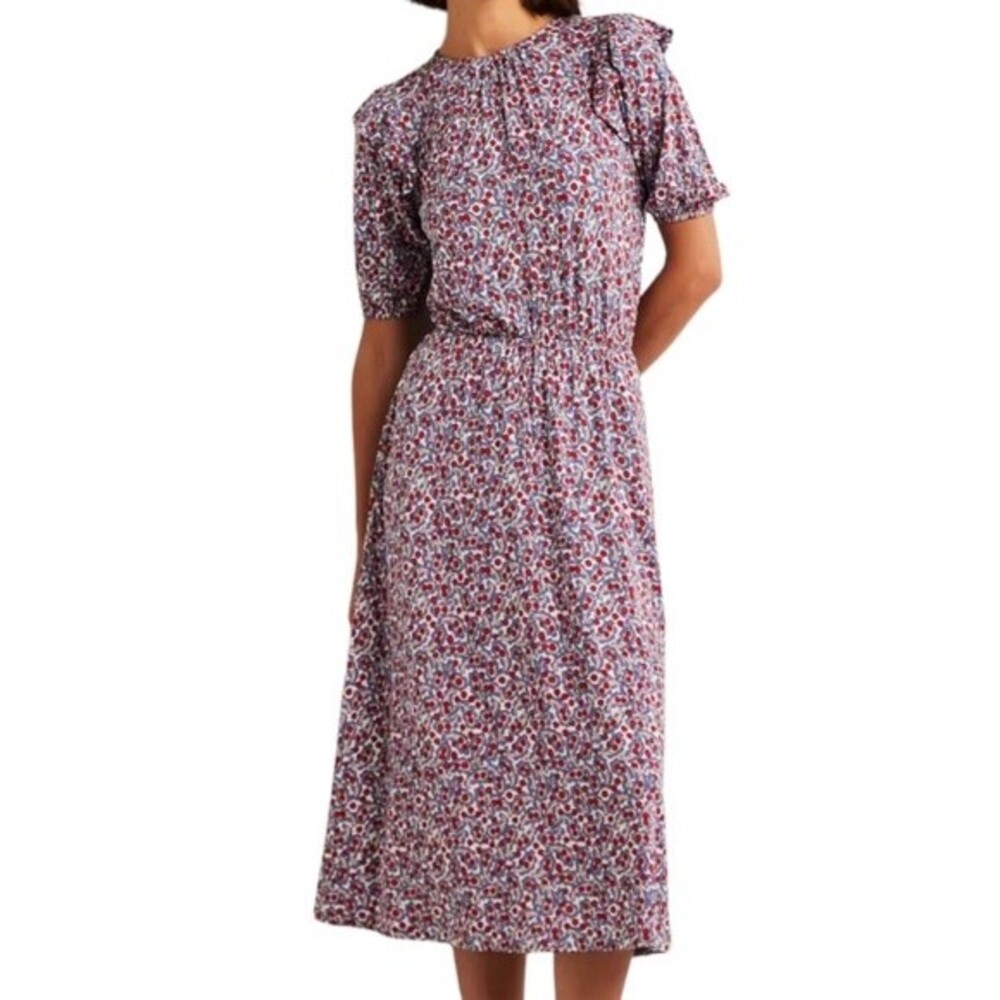 NWT Boden Paisley Midi Soft Knit Dress Ruffled Red Blue Floral Preppy Size 8 NEW